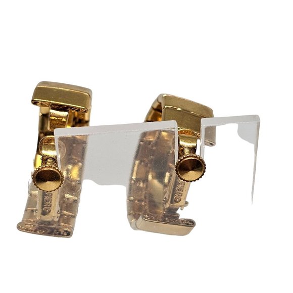 Vintage signed Napier Screw‎ Back Earrings Gold Tone Hoop Mid Century Modern - Picture 11 of 16